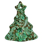 Beautiful Floral Pattern In Green Christmas Tree Ornament (2 Sides) Front