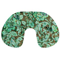 Beautiful Floral Pattern In Green Travel Neck Pillows
