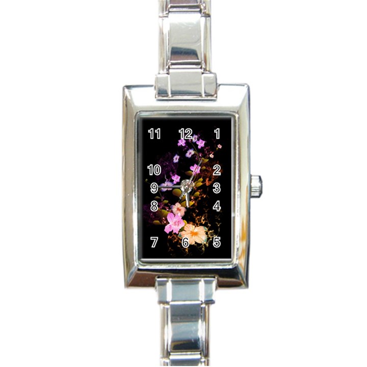 Awesome Flowers With Fire And Flame Rectangle Italian Charm Watches
