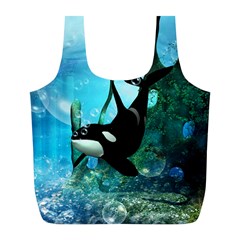 Orca Swimming In A Fantasy World Full Print Recycle Bags (l)  by FantasyWorld7