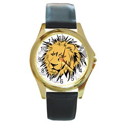 Lion Round Gold Metal Watches by EnjoymentArt