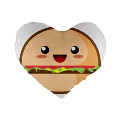 Kawaii Burger Standard 16  Premium Heart Shape Cushions by KawaiiKawaii