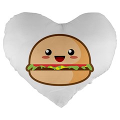 Kawaii Burger Large 19  Premium Flano Heart Shape Cushions by KawaiiKawaii