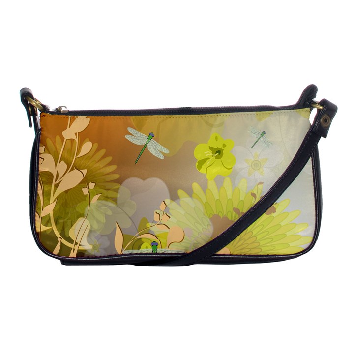 Beautiful Yellow Flowers With Dragonflies Shoulder Clutch Bags