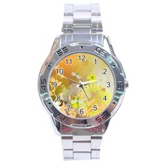 Beautiful Yellow Flowers With Dragonflies Stainless Steel Men s Watch