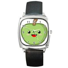 Kawaii Green Apple Square Metal Watches