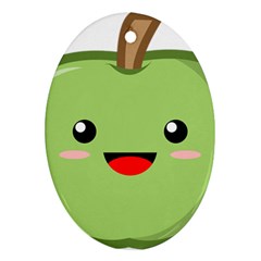 Kawaii Green Apple Oval Ornament (two Sides)