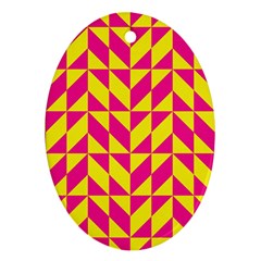 Pink And Yellow Shapes Pattern Ornament (oval) by LalyLauraFLM