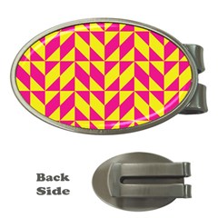 Pink And Yellow Shapes Pattern Money Clip (oval) by LalyLauraFLM