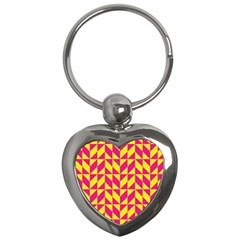 Pink And Yellow Shapes Pattern Key Chain (heart)