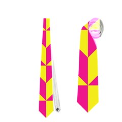 Pink And Yellow Shapes Pattern Necktie by LalyLauraFLM