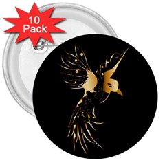 Beautiful Bird In Gold And Black 3  Buttons (10 Pack) 