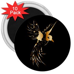 Beautiful Bird In Gold And Black 3  Magnets (10 Pack) 