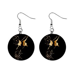 Beautiful Bird In Gold And Black Mini Button Earrings