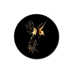 Beautiful Bird In Gold And Black Rubber Round Coaster (4 Pack) 