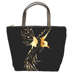 Beautiful Bird In Gold And Black Bucket Bags