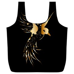 Beautiful Bird In Gold And Black Full Print Recycle Bags (l) 