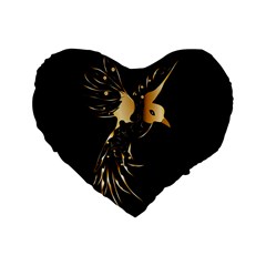 Beautiful Bird In Gold And Black Standard 16  Premium Flano Heart Shape Cushions