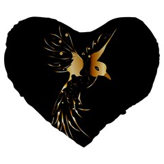 Beautiful Bird In Gold And Black Large 19  Premium Flano Heart Shape Cushions
