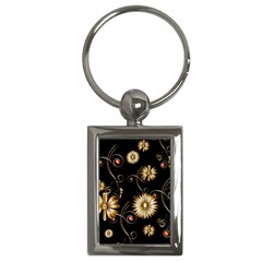 Golden Flowers On Black Background Key Chains (rectangle)  by FantasyWorld7