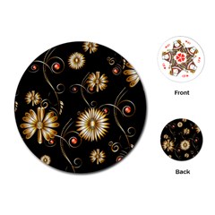 Golden Flowers On Black Background Playing Cards (round)  by FantasyWorld7