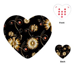 Golden Flowers On Black Background Playing Cards (heart)  by FantasyWorld7