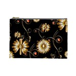 Golden Flowers On Black Background Cosmetic Bag (Large)  Front