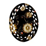 Golden Flowers On Black Background Oval Filigree Ornament (2-Side)  Back