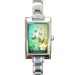 Flowers With Wonderful Butterflies Rectangle Italian Charm Watches by FantasyWorld7