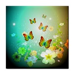 Flowers With Wonderful Butterflies Tile Coasters Front