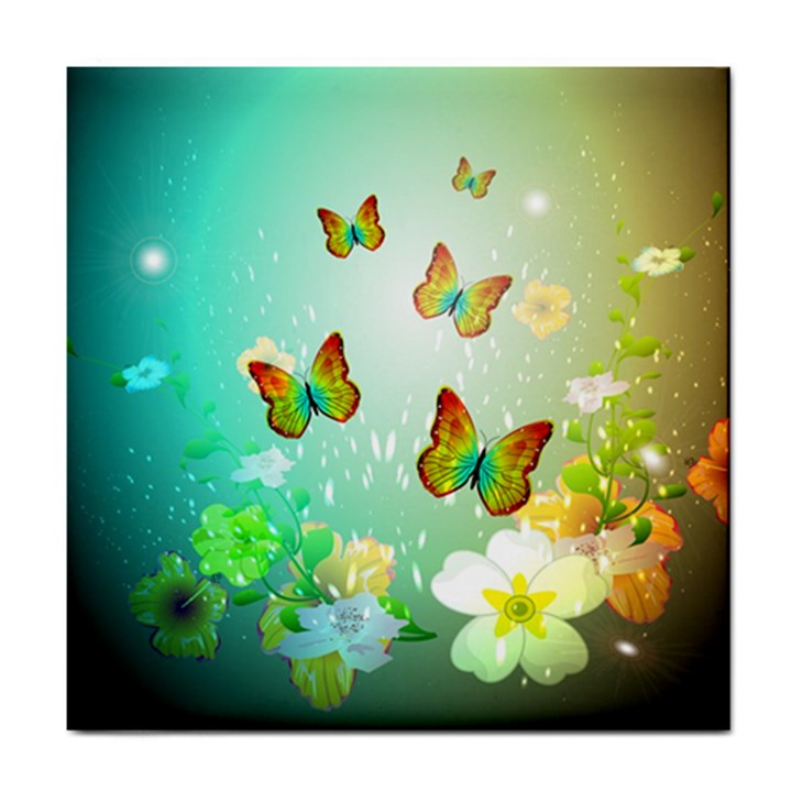 Flowers With Wonderful Butterflies Tile Coasters