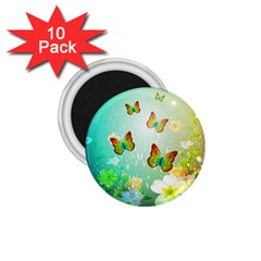 Flowers With Wonderful Butterflies 1 75  Magnets (10 Pack)  by FantasyWorld7