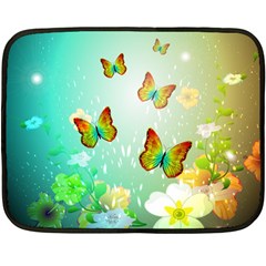 Flowers With Wonderful Butterflies Double Sided Fleece Blanket (mini)  by FantasyWorld7