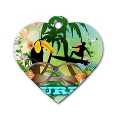 Surfing Dog Tag Heart (two Sides)