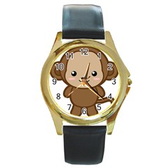 Kawaii Monkey Round Gold Metal Watches