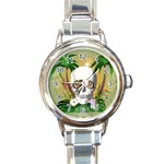 Funny Skull With Sunglasses And Palm Round Italian Charm Watches Front