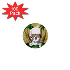 Funny Skull With Sunglasses And Palm 1  Mini Buttons (100 Pack)  by FantasyWorld7