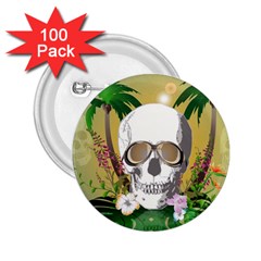 Funny Skull With Sunglasses And Palm 2 25  Buttons (100 Pack)  by FantasyWorld7