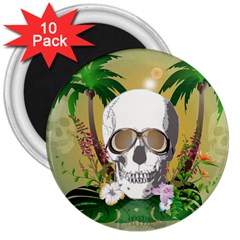 Funny Skull With Sunglasses And Palm 3  Magnets (10 Pack)  by FantasyWorld7