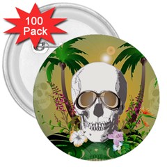 Funny Skull With Sunglasses And Palm 3  Buttons (100 Pack)  by FantasyWorld7