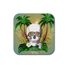 Funny Skull With Sunglasses And Palm Rubber Coaster (square)  by FantasyWorld7