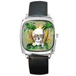 Funny Skull With Sunglasses And Palm Square Metal Watches Front