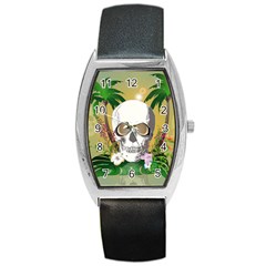 Funny Skull With Sunglasses And Palm Barrel Metal Watches by FantasyWorld7