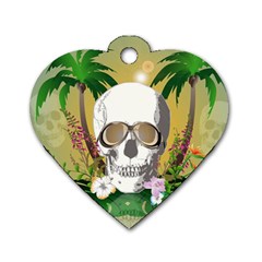 Funny Skull With Sunglasses And Palm Dog Tag Heart (two Sides) by FantasyWorld7