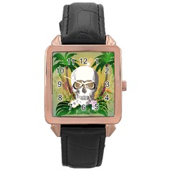 Funny Skull With Sunglasses And Palm Rose Gold Watches by FantasyWorld7