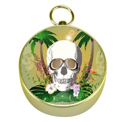 Funny Skull With Sunglasses And Palm Gold Compasses by FantasyWorld7