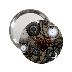 Steampunk With Clocks And Gears And Heart 2 25  Handbag Mirrors by FantasyWorld7