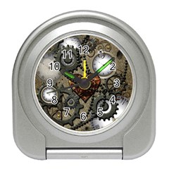 Steampunk With Clocks And Gears And Heart Travel Alarm Clocks by FantasyWorld7