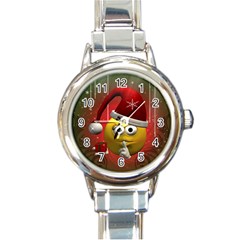 Funny Christmas Smiley Round Italian Charm Watches by FantasyWorld7