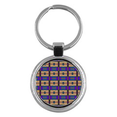 Rectangles And Stripes Pattern Key Chain (round) by LalyLauraFLM